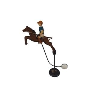 JOCKY ON HORSE METAL BALANCE TOY PENDULUM TEETER TOTTER SKY HOOK STAND FOLK ART